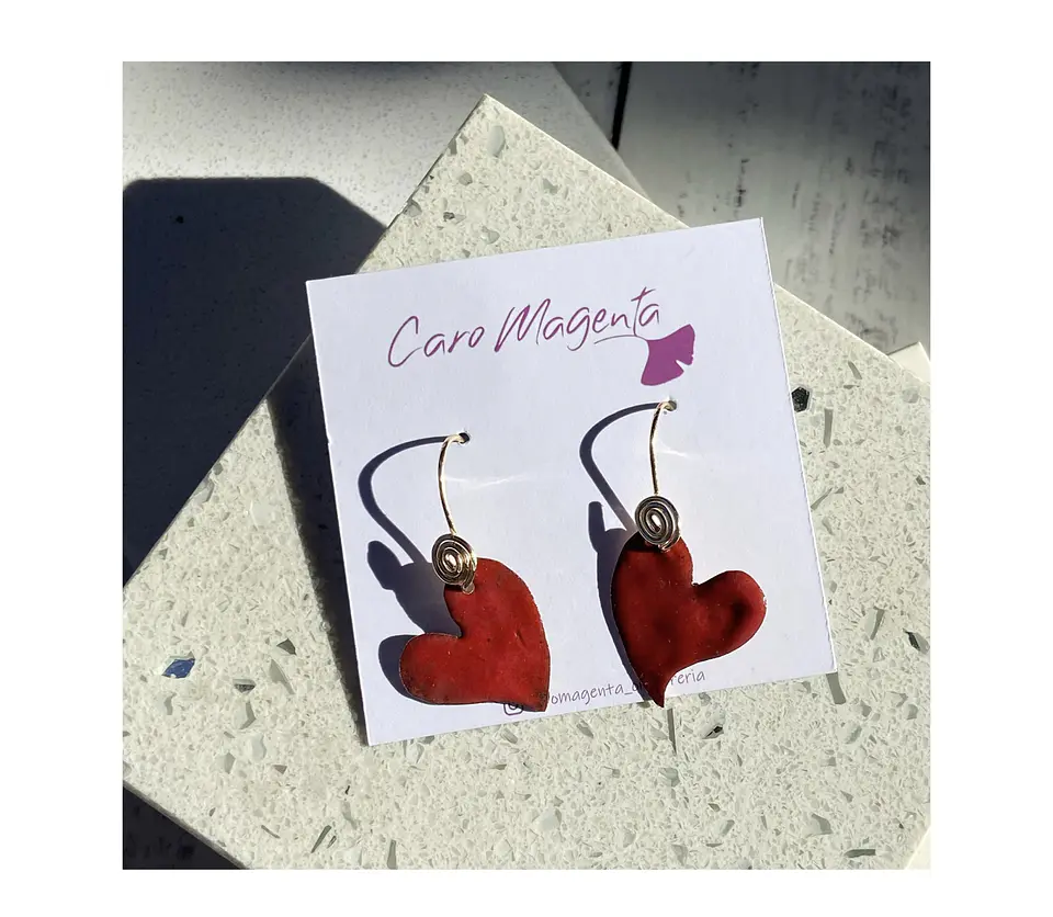 Aros o Pendientes de corazón de cobre esmaltado al fuego “corazón enamel