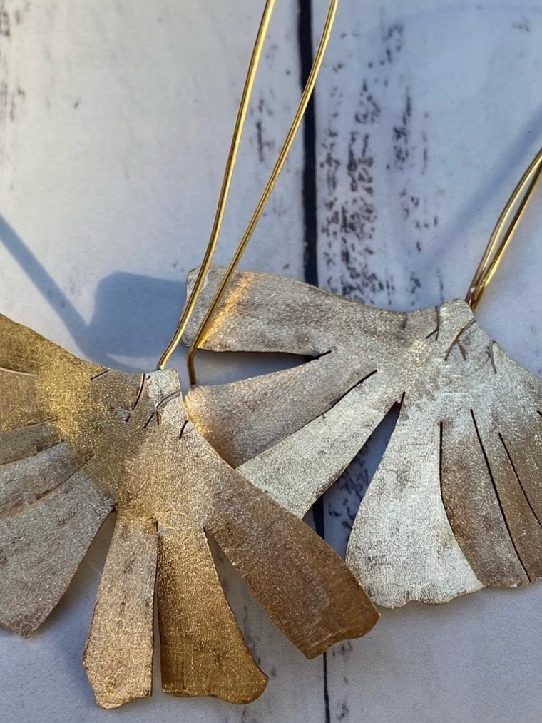 Aros o Pendientes   de hoja Gingko Biloba clásicas  2