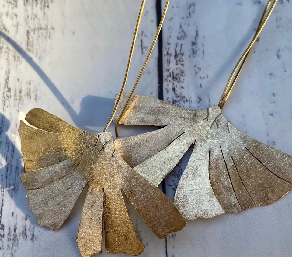 Aros o Pendientes   de hoja Gingko Biloba clásicas  2