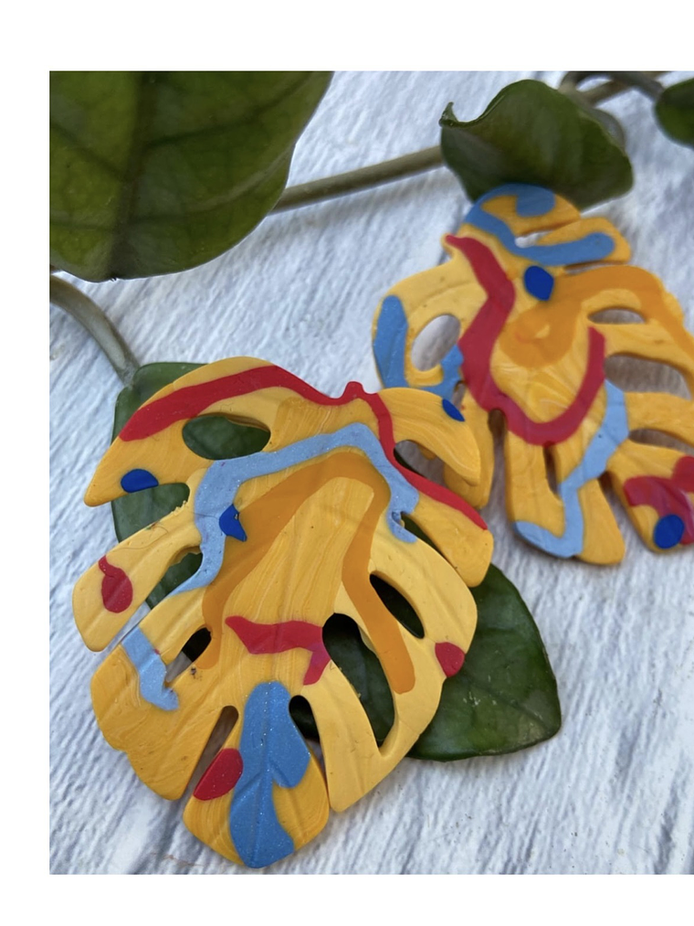 Aros Pendientes monsteras arcilla polimerica 2