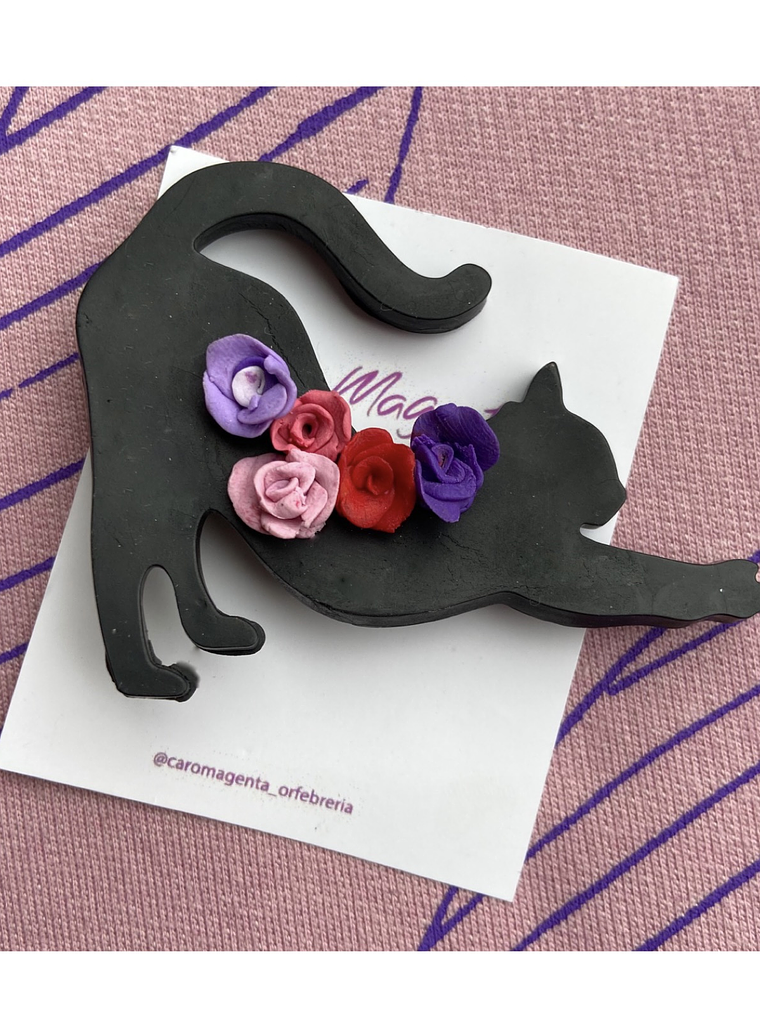 Prendedor Gato flor 1