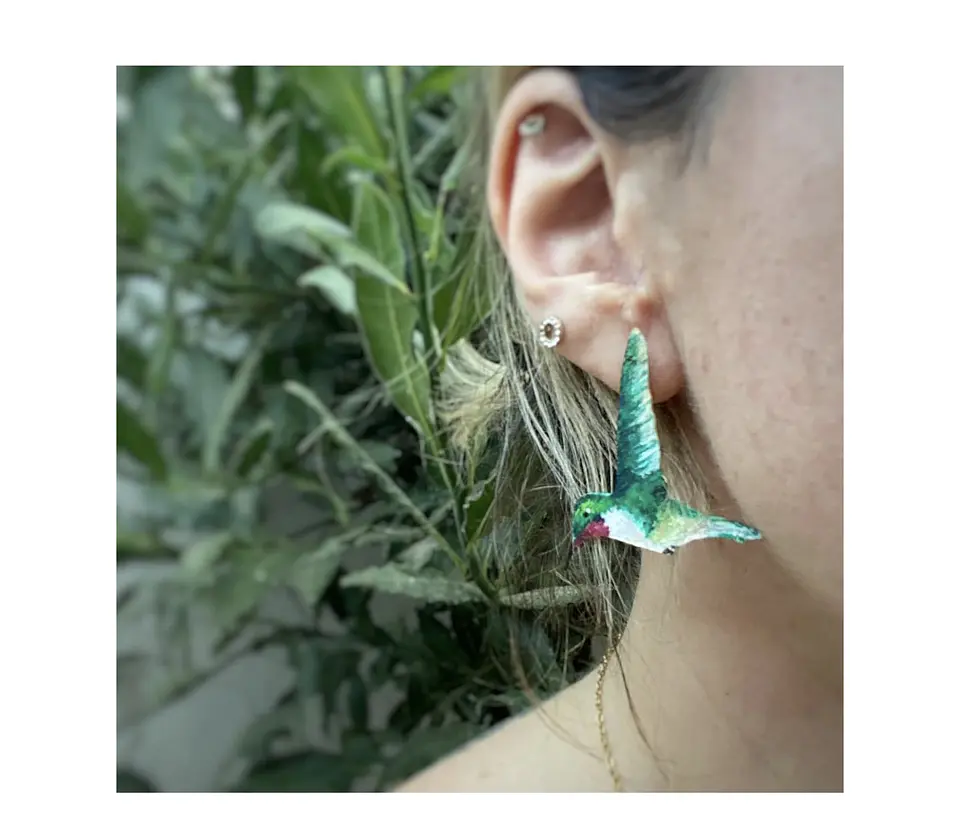 Pendientes o aros de Colibrí Nortino Chileno 3