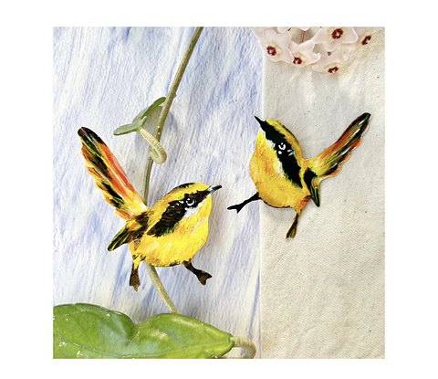 Pendientes o Aros ilustrados de Aves “Rayadito" 