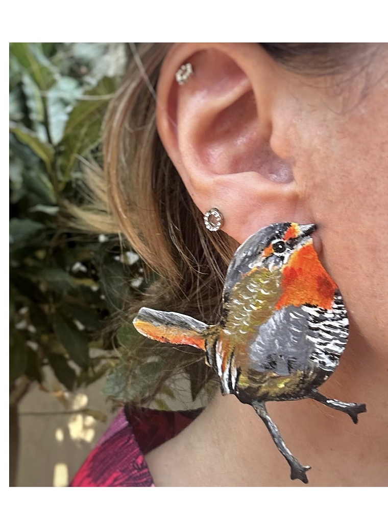 Pendientes o Aros ilustrados de pájaro  “Chucao