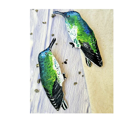 Pendientes o Aros ilustrados Colibrí hembra de la isla Juan Fernandez