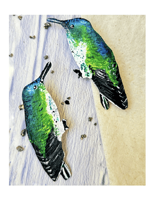 Pendientes o Aros ilustrados Colibrí hembra de la isla Juan Fernandez
