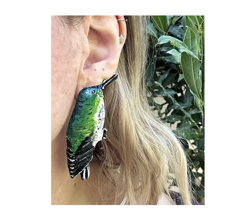 Pendientes o Aros ilustrados Colibrí hembra de la isla Juan Fernandez 2