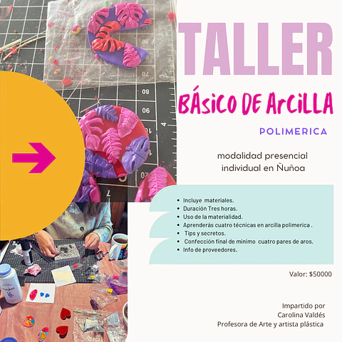 Taller de arcilla polimerica Presencial individual  o 2x en Ñuñoa 