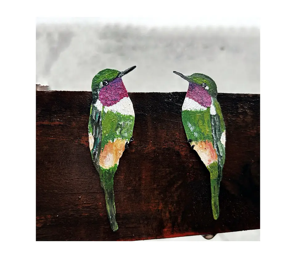 Pendientes o Aros ilustrados colibrí del norte posado 1