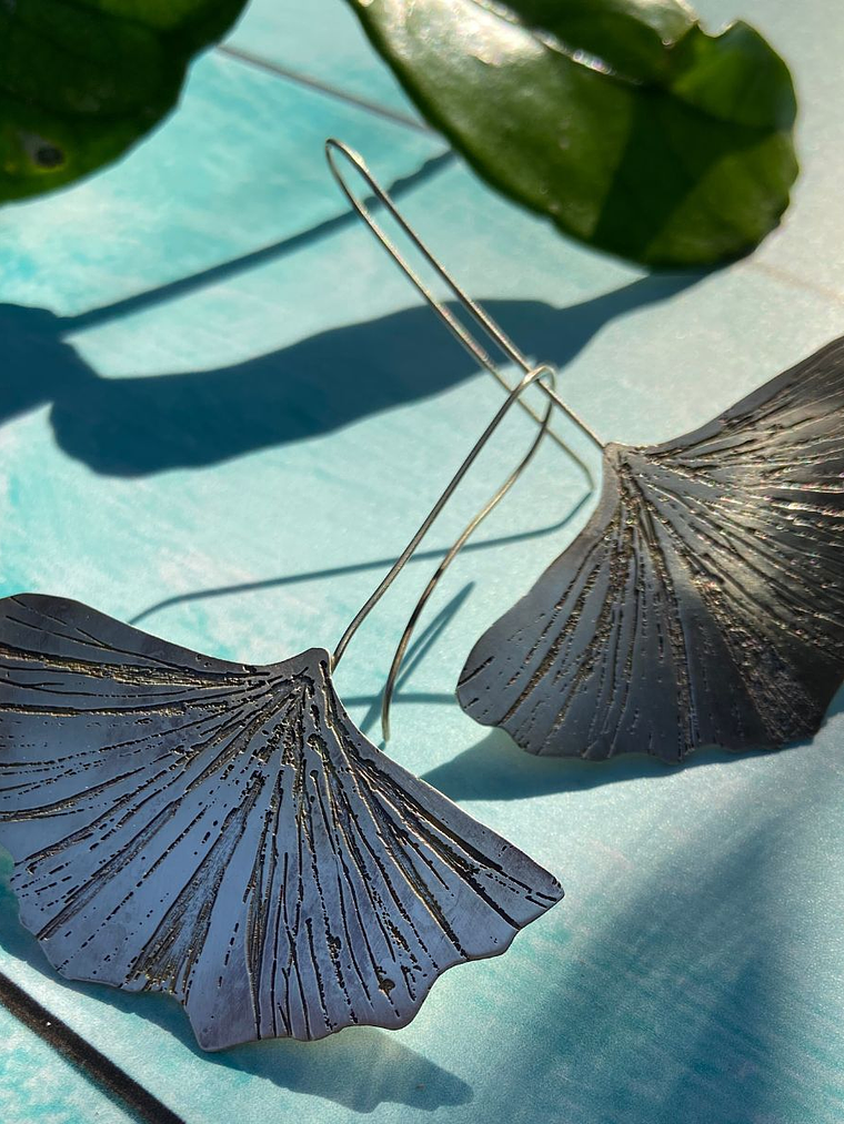 Aros o Pendientes   de hoja Gingko Biloba clásicas  7