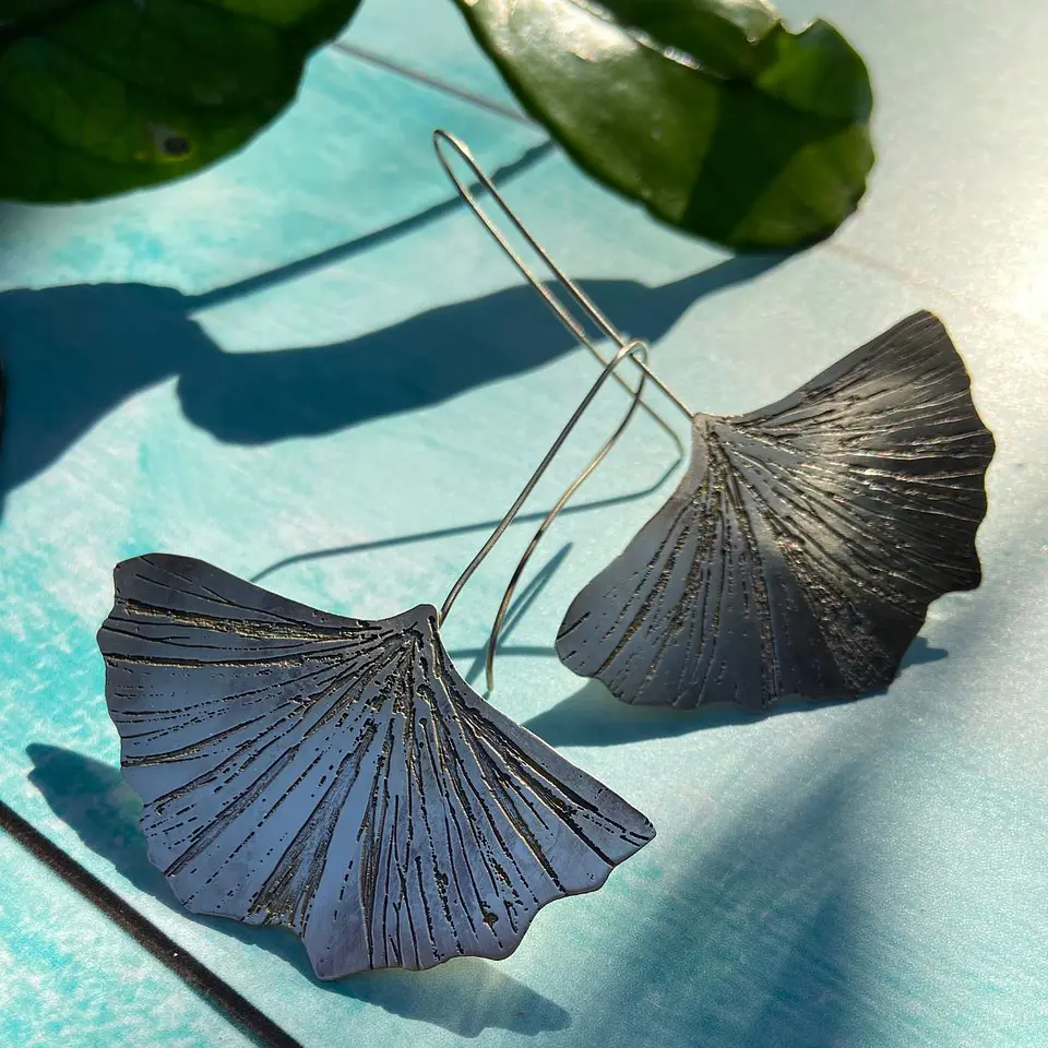 Aros o Pendientes   de hoja Gingko Biloba clásicas  8