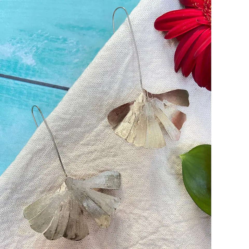 Aros o Pendientes   de hoja Gingko Biloba clásicas  9