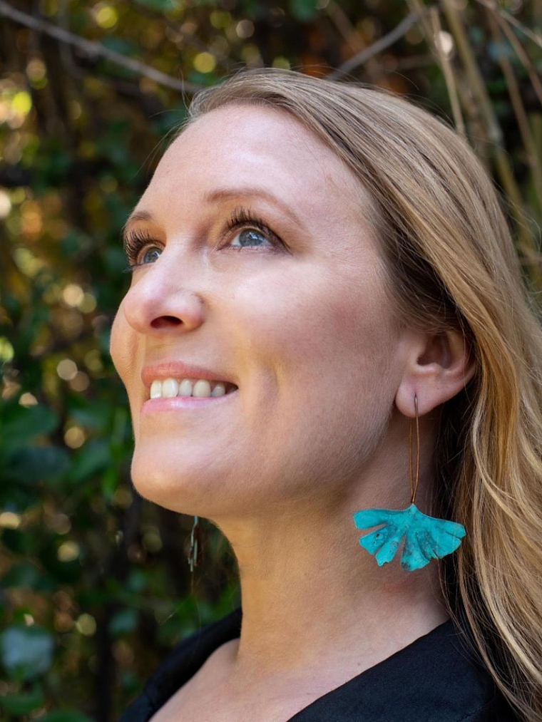 Pendientes (Aros)  de hoja Gingko Biloba Patinadas 1