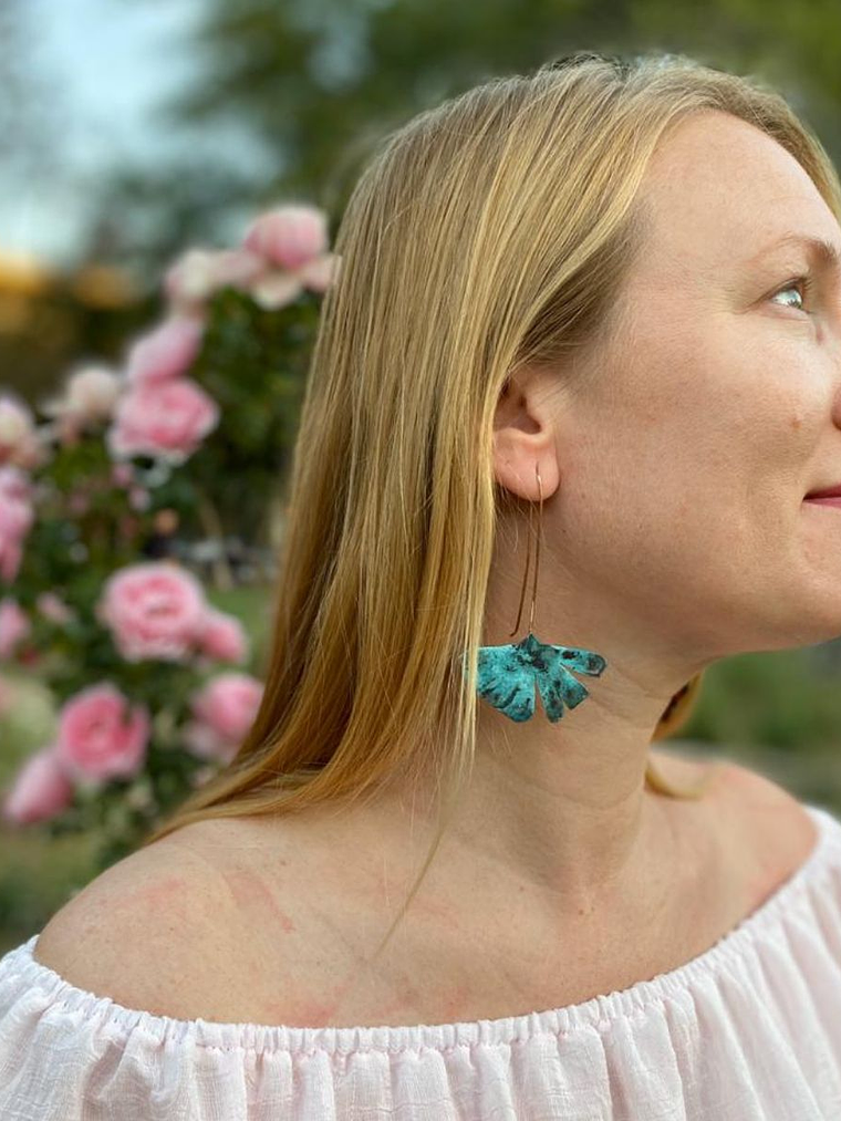 Pendientes (Aros)  de hoja Gingko Biloba Patinadas 3