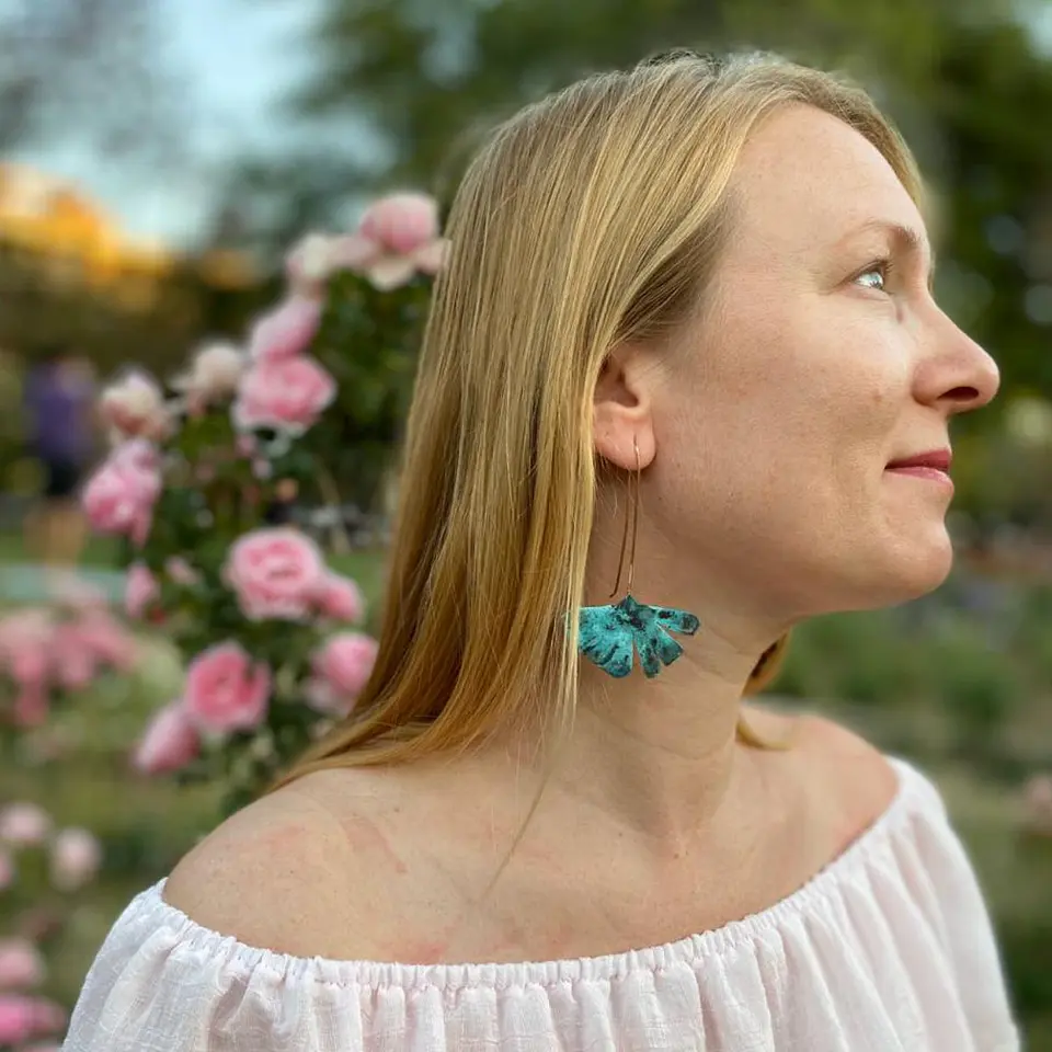Pendientes (Aros)  de hoja Gingko Biloba Patinadas 3