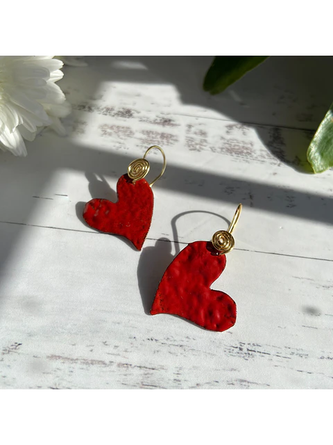 Aros o Pendientes de corazón de cobre esmaltado al fuego “corazón enamel"