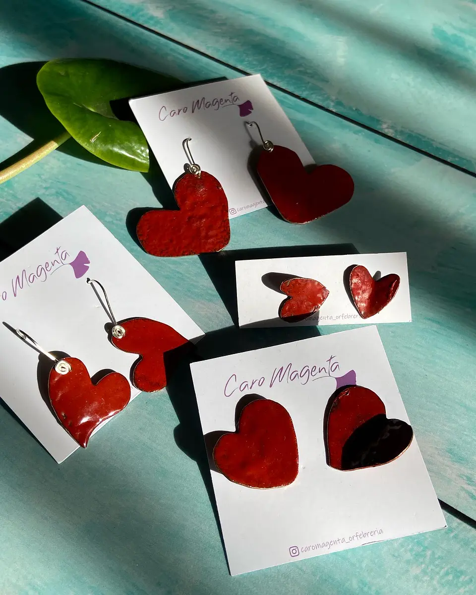 Aros o Pendientes de corazón de cobre esmaltado al fuego “corazón enamel