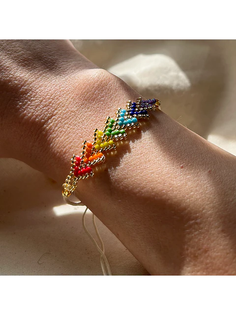 Pulseras ojo turco y colores chakras Miyuki, mostacillas calibras y adaptables