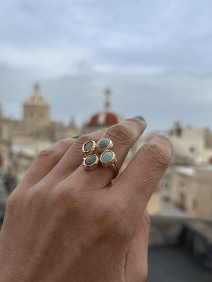anillo aventurina verde y larimar 4 piedras