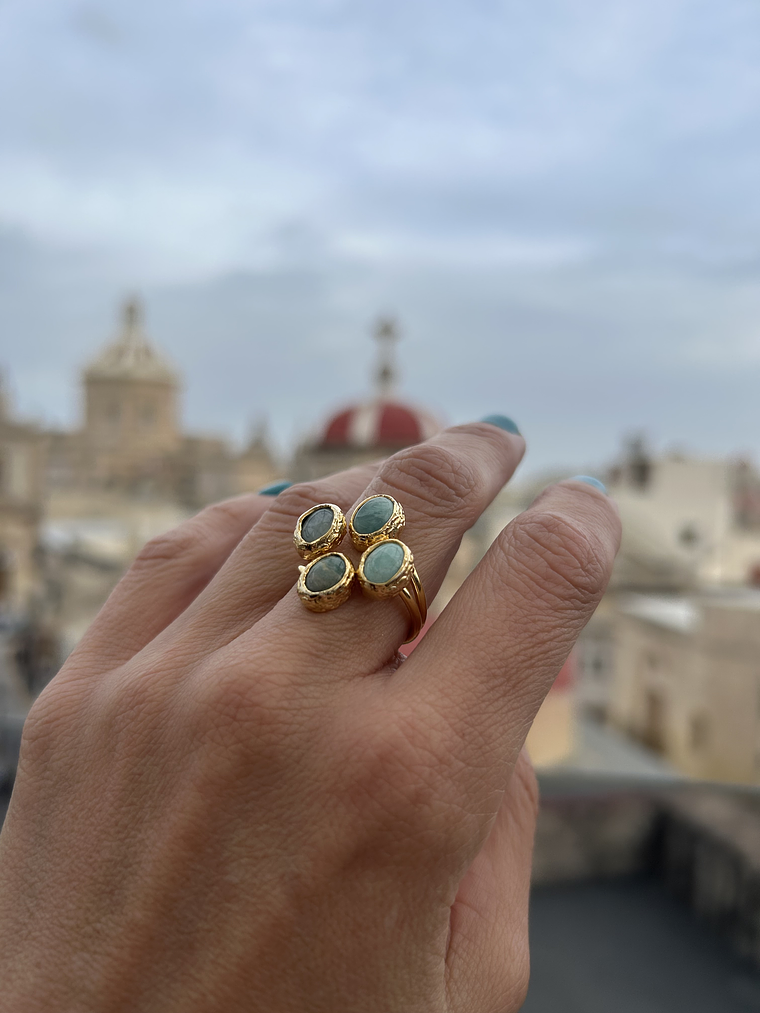 anillo aventurina verde y larimar 4 piedras 1