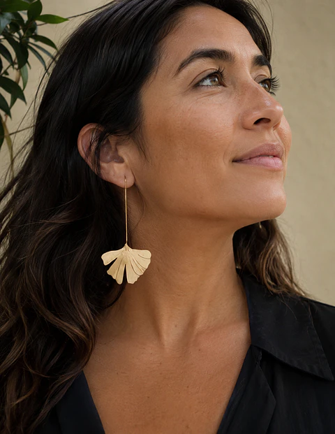 Aros o Pendientes   de hoja Gingko Biloba clásicas 