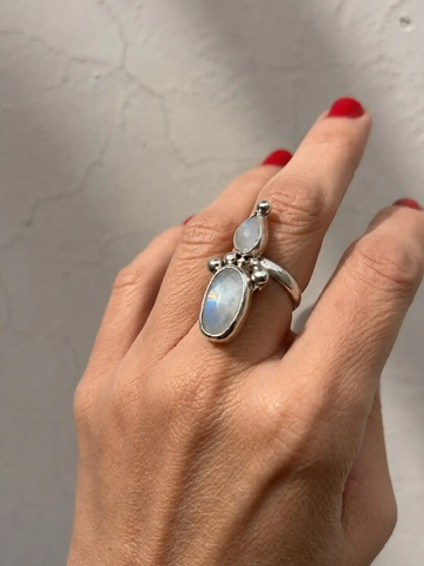 Anillo de Piedra Luna doble en Plata 950 – Hecho a mano 1