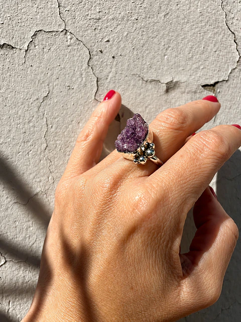 Anillo de Amatista Druza en Plata 950