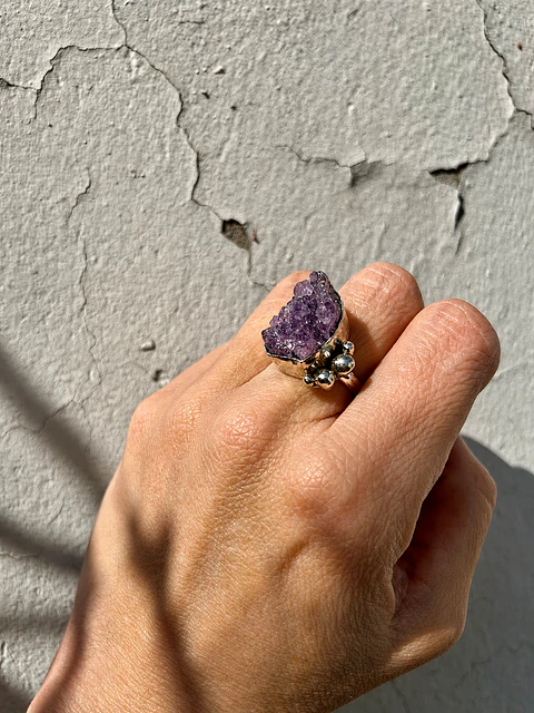Anillo de Amatista Druza en Plata 950