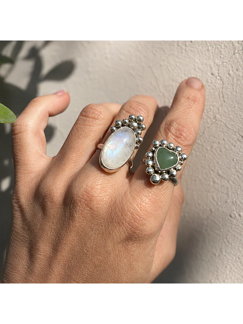 Anillo Piedra Luna · Plata 950 hecho a mano