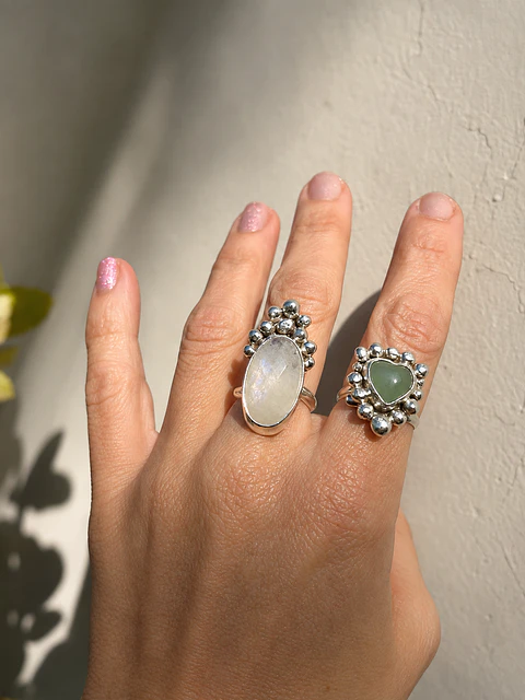 Anillo Piedra Luna · Plata 950 hecho a mano