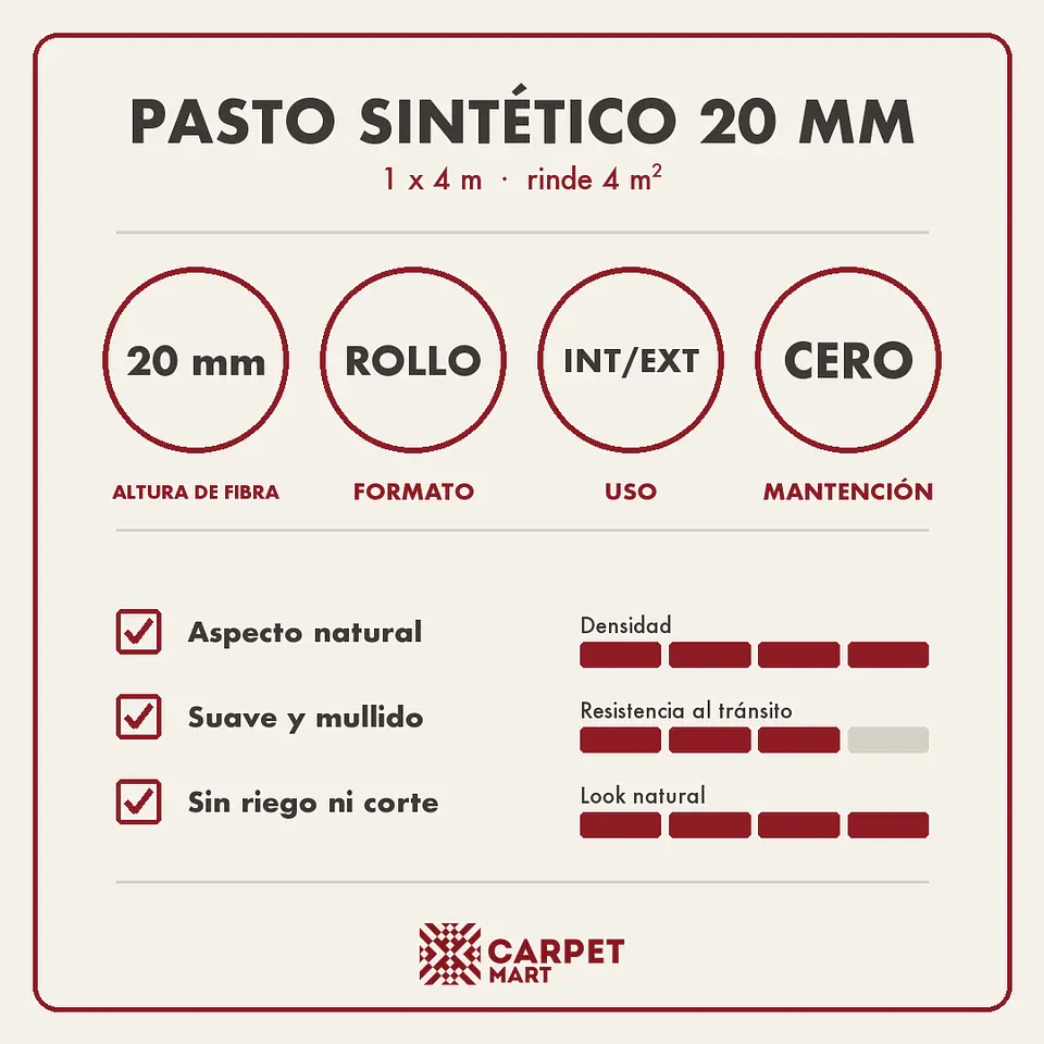 Pasto Sintético 20 mm Premium 4