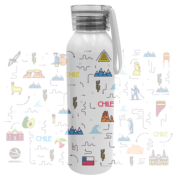 Botella Reutilizable, tapa transparente ICONOS de Chile 