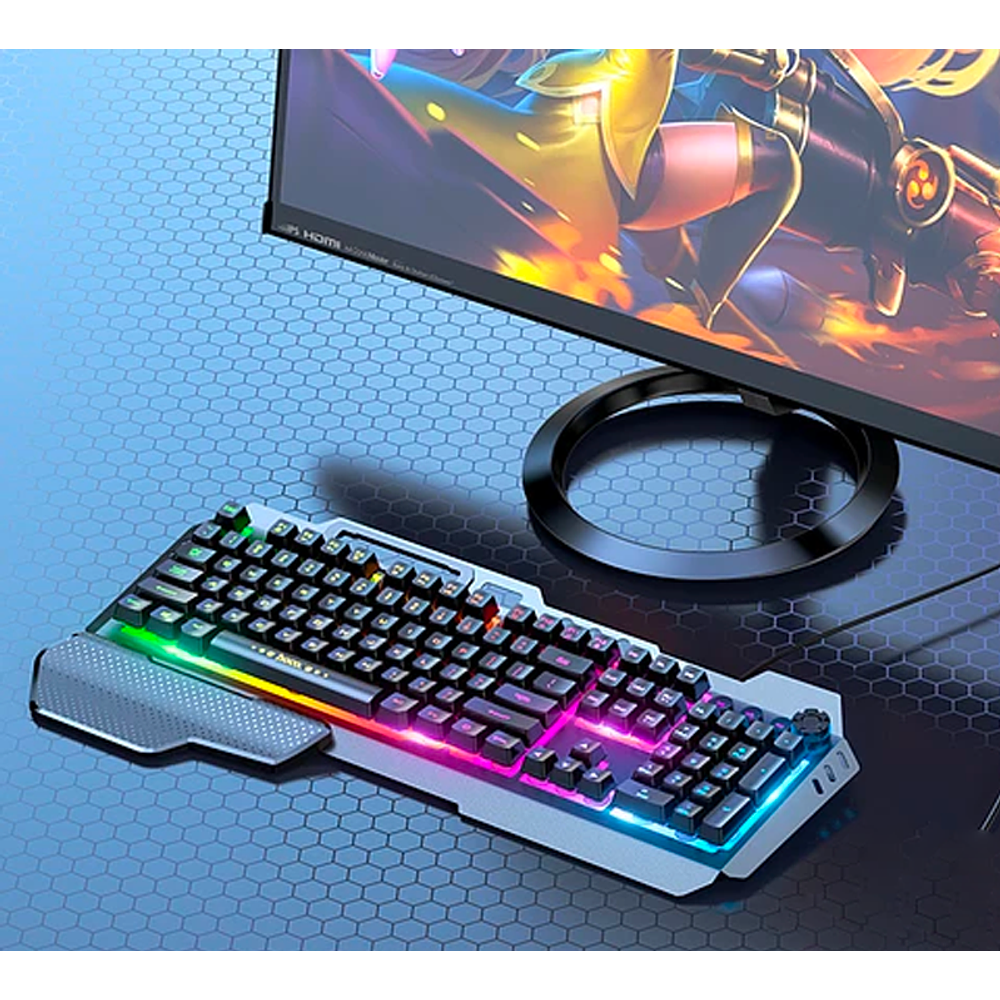 Teclado Gaming Rgb Portacelular Apoya Muñeca y Control volumen