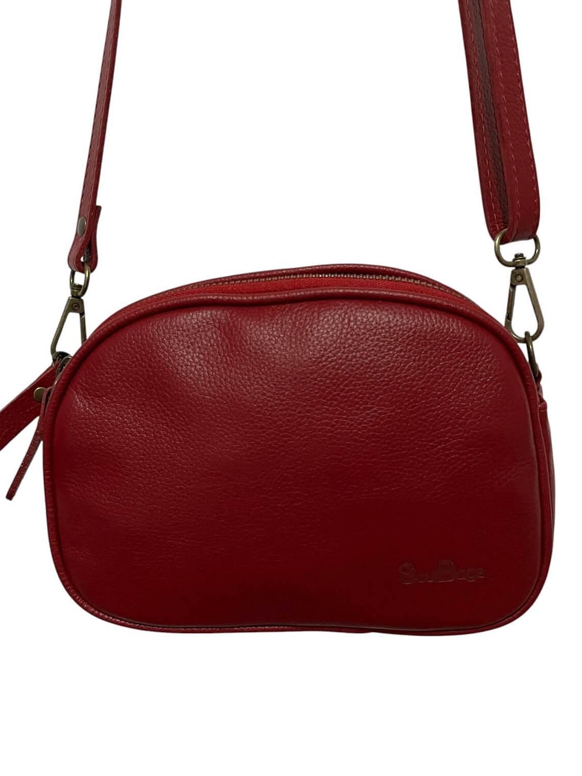 Cartera de Cuero MATHILDE rojo 3 cierres 3