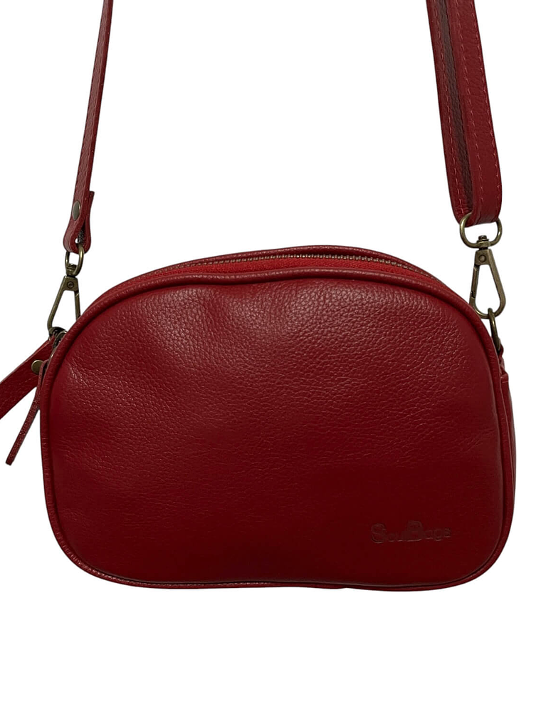 Cartera de Cuero MATHILDE rojo 3 cierres 3