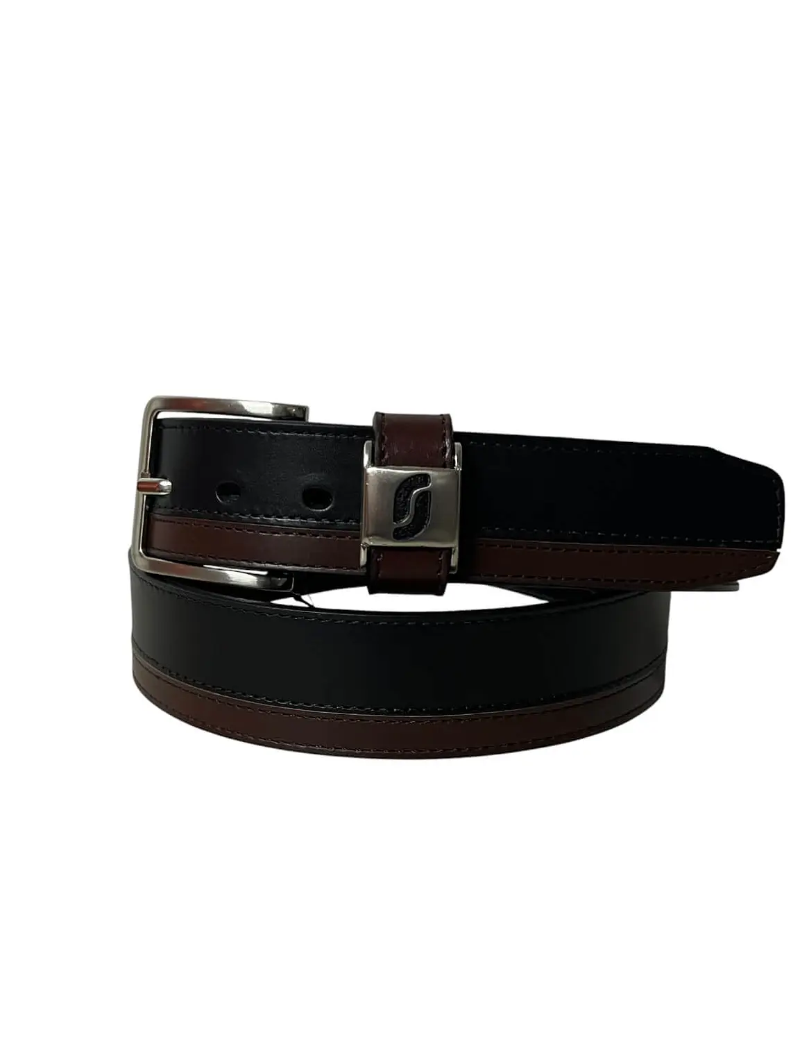 Cinturón de cuero WILLIAM  negro-choco 1