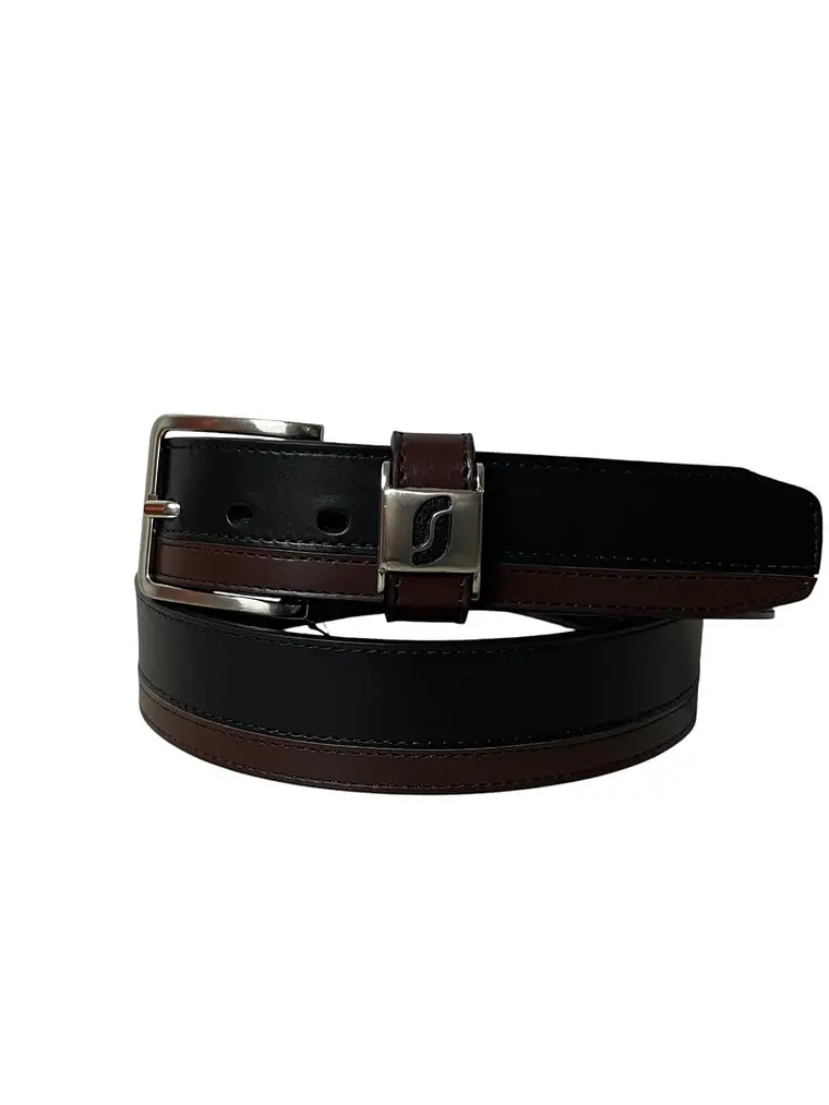 Cinturón de cuero WILLIAM  negro-choco 1