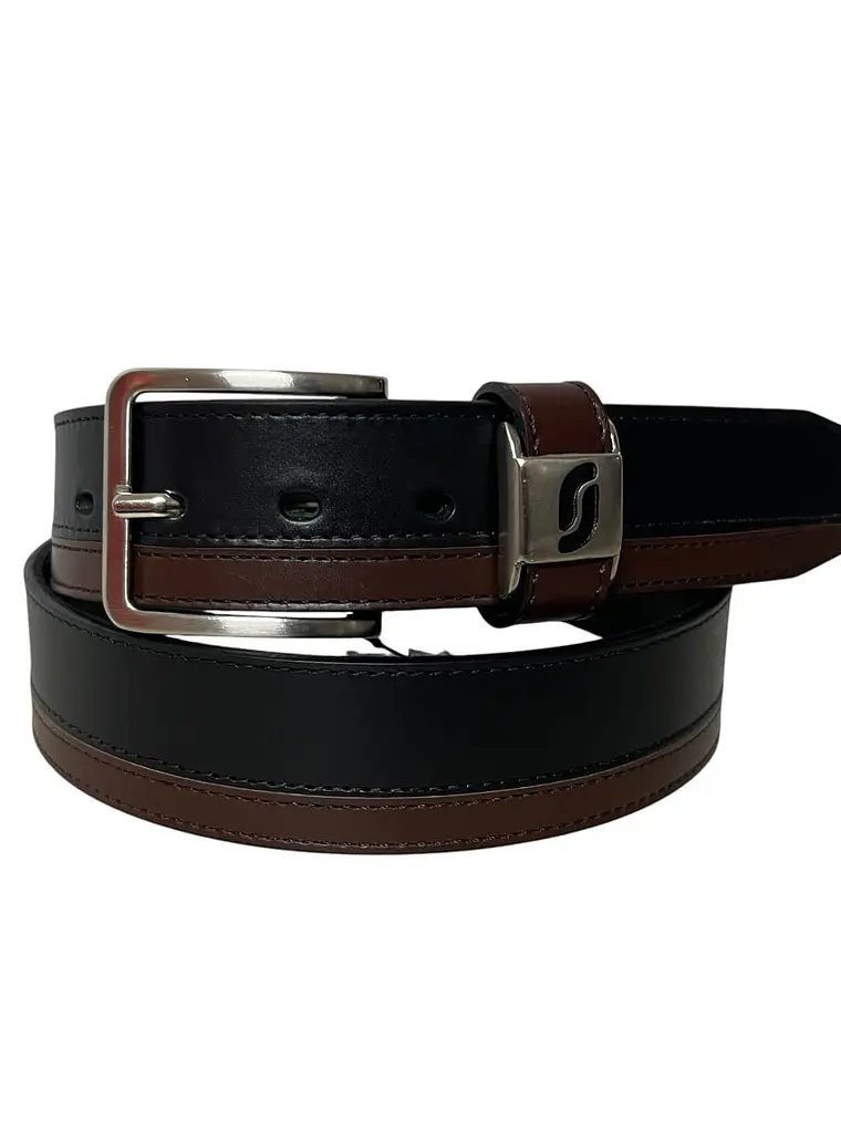 Cinturón de cuero WILLIAM  negro-choco 2