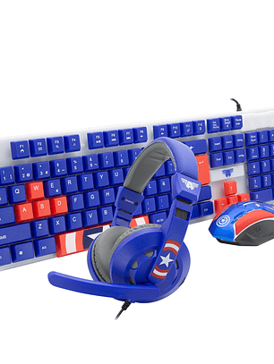 KIT DISNEY GAMER TECLADO MOUSE AUDIFONOS CAPITAN AMERICA INFANTIL