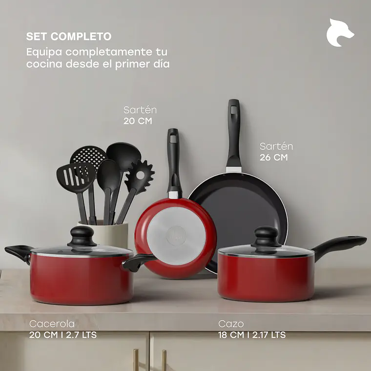 Batería de Cocina 15 Piezas Omni Red Aluminio Antiadherente 6