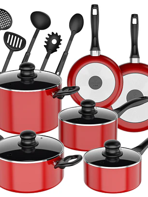 Batería de Cocina 15 Piezas Omni Red Aluminio Antiadherente