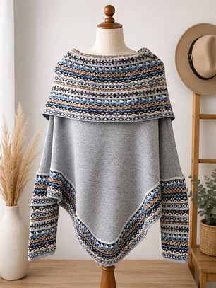 Poncho de Mujer Gris Claro Talla M