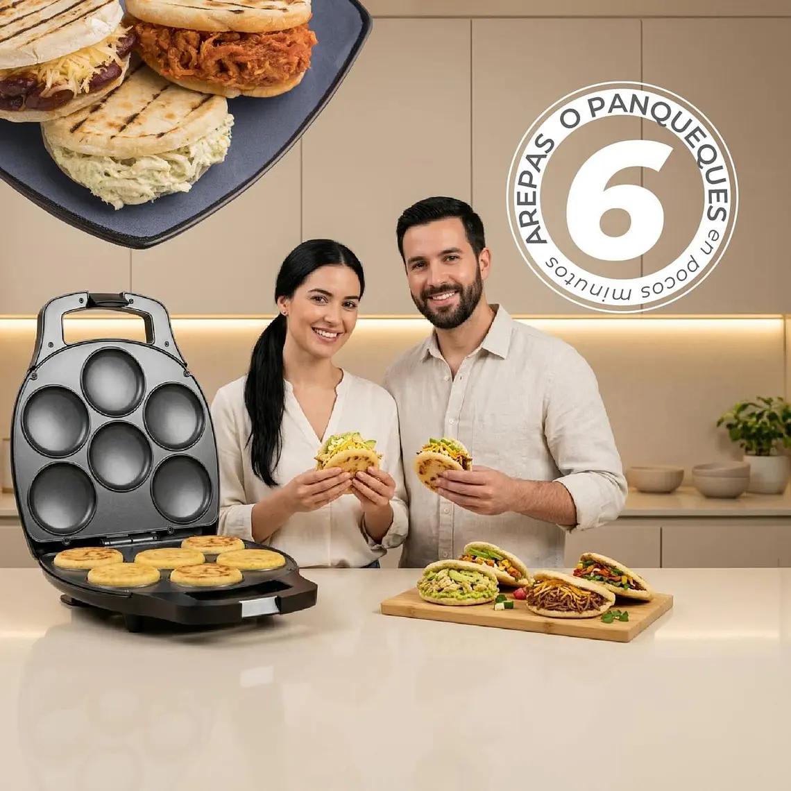 Máquina de Arepas y Panqueques Antiadherente - Gourmet Press 6 en 1 5
