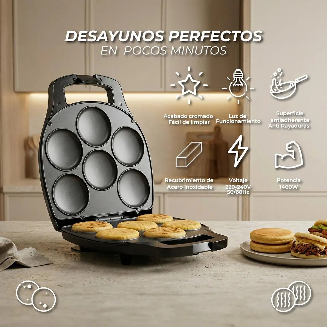 Máquina de Arepas y Panqueques Antiadherente - Gourmet Press 6 en 1 4