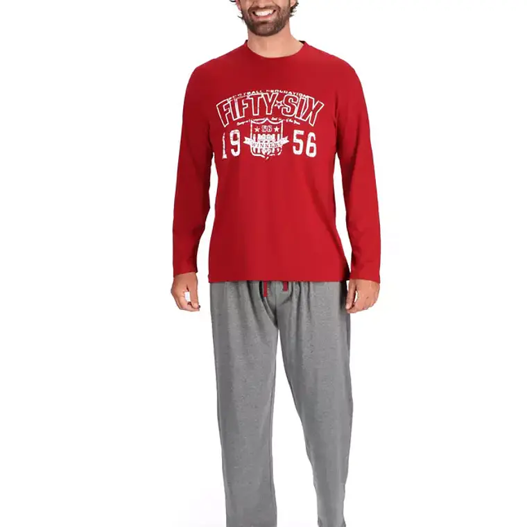 Pijama Largo Hombre Algodón Burdeo Talla L MOTA 1