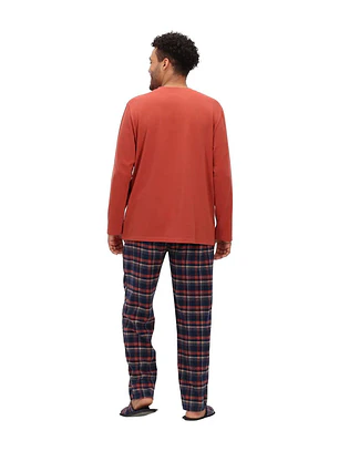 Pijama Largo Algodón + Pantuflas Terracota Talla L - XL Mota