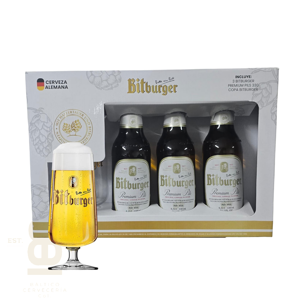 Tripack Bitburger 330ml + vaso 1