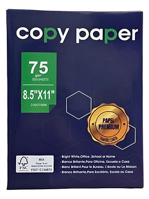 Resma De Papel Tamaño Carta 75gr Extra blanco 500 hojas