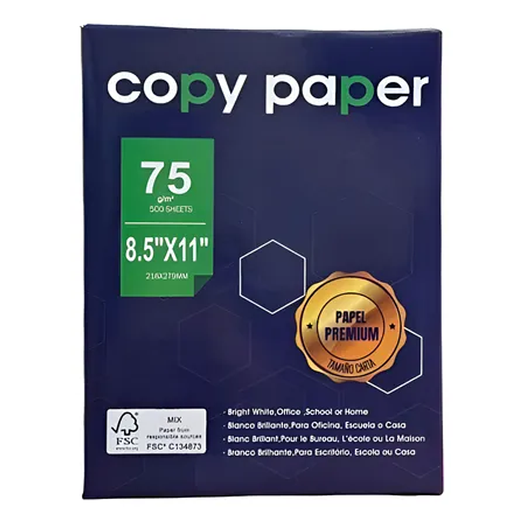 Resma De Papel Tamaño Carta 75gr Extra blanco 500 hojas 1