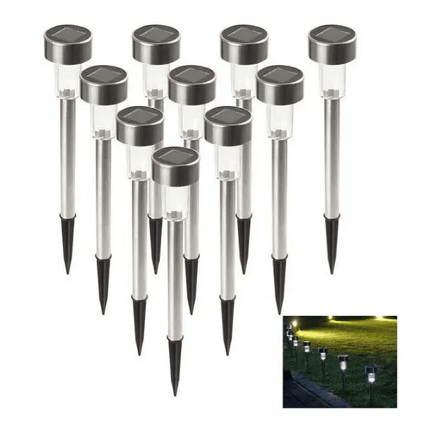 Pack de 10 Focos Estaca Solar para Jardín Faro Metal  1